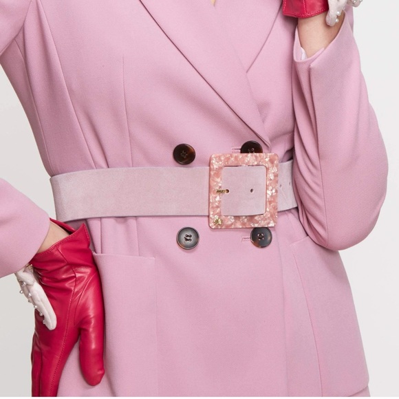 New! Very Rare LELE SADOUGHI Marble Acetate Buckle Suede Belt in Blush - Picture 7 of 9
